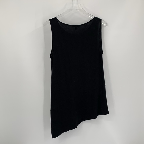 Eileen Fisher diagonal hem tunic knit black shirt top blouse sleeveless Medium M - Picture 3 of 4